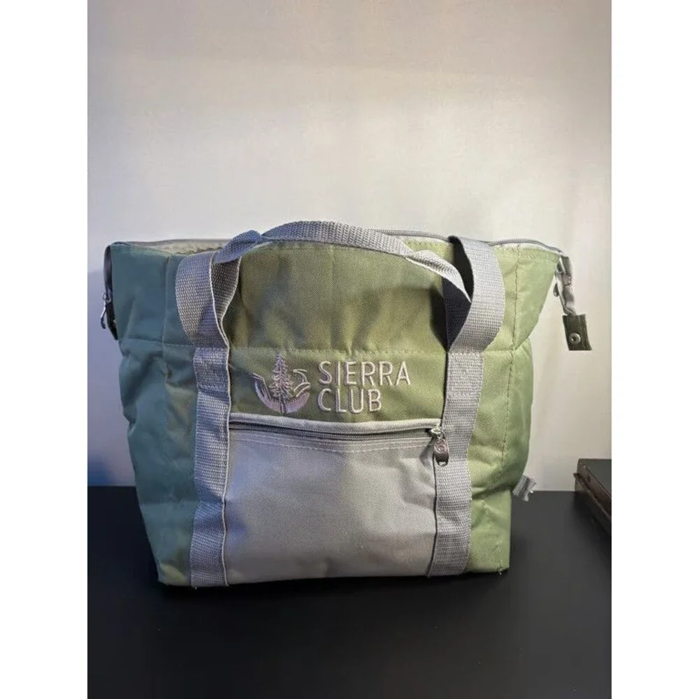 Sierra Club Insulated Cooler Tote Bag Green Grey Zip Top Carry Handles